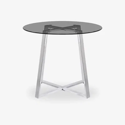Cult Furniture Giles 2 Seat Round Dining Table, Brushed Metal & Smoked Grey Glass