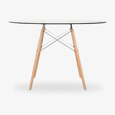 Cult Furniture £50 Off Brunswick 4 Seat Large Round Dining Table, Glass & Natural Size: 4 Seat 110cm