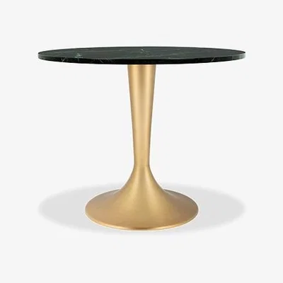 Cult Furniture Ealing Round Dining Table, Green Marble & Brass
