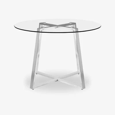 Cult Furniture £70 Off Giles 4 Seat Round Dining Table, Brushed Metal & Glass