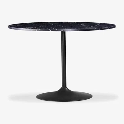 Cult Furniture Isla 4 Seat Round Dining Table, Black Marble Effect
