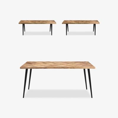 Cult Furniture Conner 6 Seat Herringbone Dining Table Set, Light Mango Wood