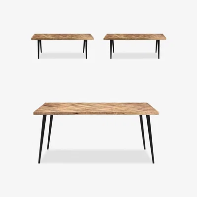 Cult Furniture Conner 6 Seat Herringbone Dining Table Set, Light Mango Wood