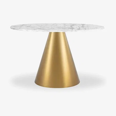 Cult Furniture Chiswick 4 Seat Large Dining Table, White Marble & Brass