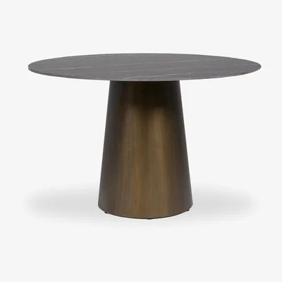 Cult Furniture Abeline 4 Seat Round Dining Table, Sintered Stone & Brass