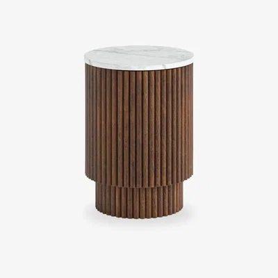 Cult Furniture Lydford Storage Side Table, White Marble & Walnut