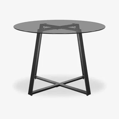 Cult Furniture Giles 4 Seat Round Dining Table, Black & Smoked Grey Glass