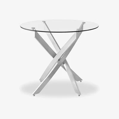 Cult Furniture Malmo 4 Seat Round Dining Table, Brushed Metal & Glass