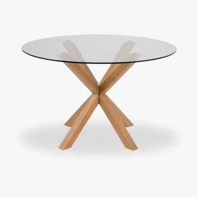 Cult Furniture Heaven 4 Seat Dining Table, Glass & Oak Effect