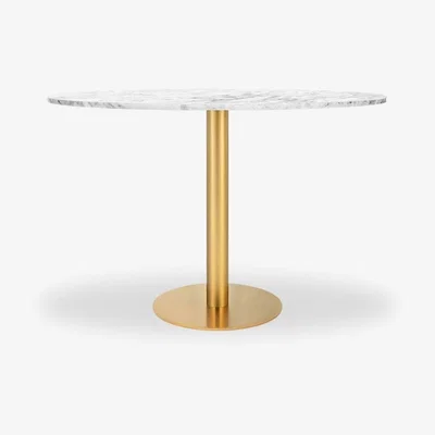 Cult Furniture Kingsbury 4 Seat Round Dining Table, White Marble & Brass Size: 120cm