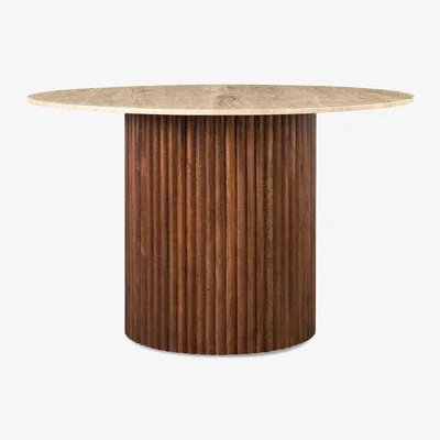 Cult Furniture £50 Off Medby 4 Seat Round Dining Table, Dark Mango Wood & Travertine