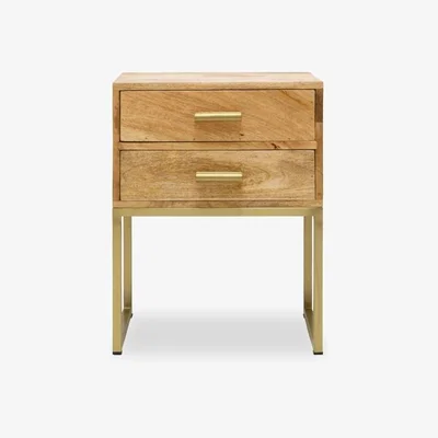 Cult Furniture £40 Off Orson Side Table with 2 Drawers, Light Mango Wood & Brass