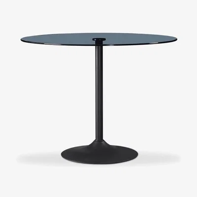 Cult Furniture Ida 4 Seat Round Dining Table, Smoked Glass & Black