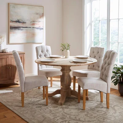Dunelm Bridget 4 Seater Round Dining Table, Whitewash Mango Wood Light Wood