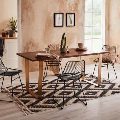 Dunelm Anya 6 Seater Rectangular Parquet Dining Table, Mango Wood Dark Wood (Brown)