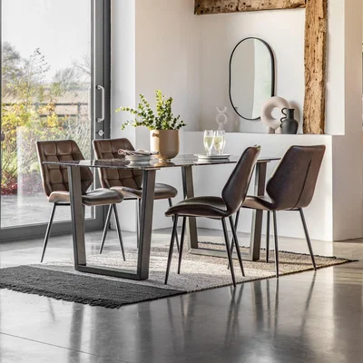 Dunelm Dolton 6 Seater Dining Table, Marble Effect Black Marble