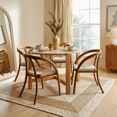 Dunelm Halton 4 Seater Round Dining Table, Travertine & Oak