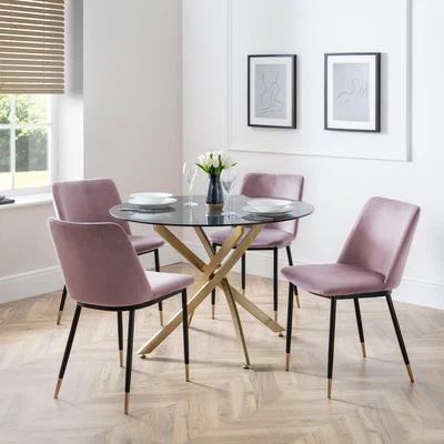 Dunelm Montero 4 Seater Round Dining Table, Gold Top Gold
