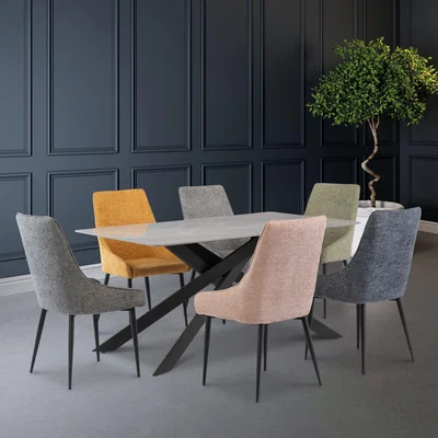 Dunelm Camilla 6 Seater Dining Table, Sintered Stone Grey/Black