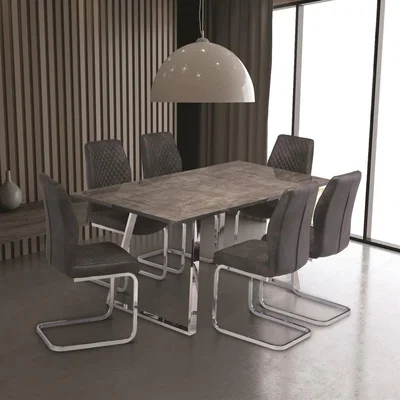Dunelm Paris Rectangular 6 Seater Dining Table Concrete Effect Glass Grey