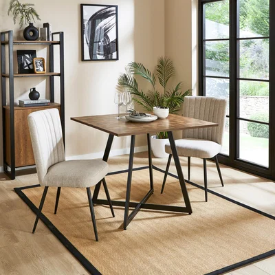 Dunelm Brayden 4 Seater Square Dining Table, Parquet Effect Brown