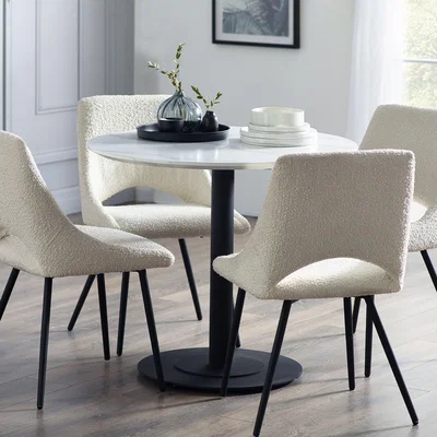 Dunelm Luca 4 Seater Round Dining Table, Marble Off-White