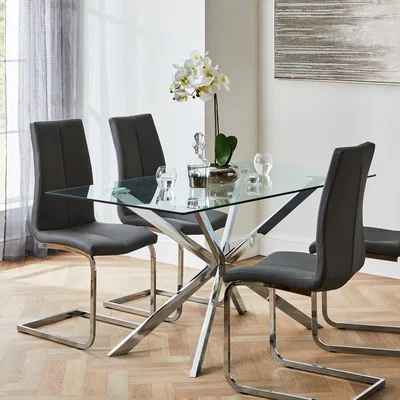 Dunelm Lumia Glass Dining Set with Jamison Chairs Clear