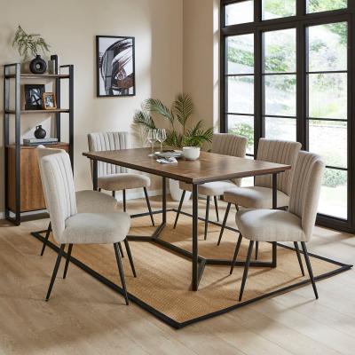 Dunelm Brayden 6 Seater Rectangular Dining Table, Parquet Effect Brown