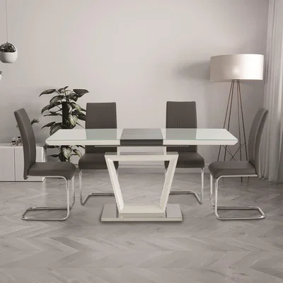 Dunelm Arlington 6 Seater Rectangular Extendable Glass Top Dining Table, Grey White