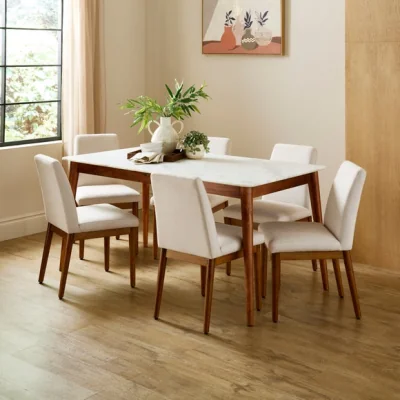 Dunelm Thea Rectangle Dining Table, Marble and Mango Wood
