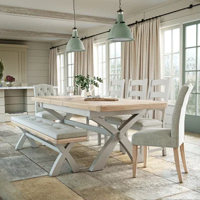 Dunelm Salcombe 6-8 Seater Cross Leg Extendable Dining Table Stone