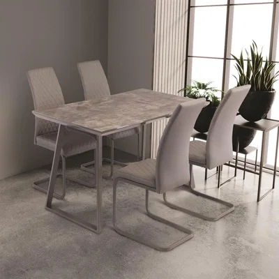 Dunelm Paris 4 Seater Rectangular Glass Top Dining Table, Concrete Effect Grey