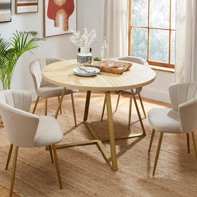 Dunelm Kara 6 Seater Round Parquet Extendable Dining Table, Mango Wood Brown