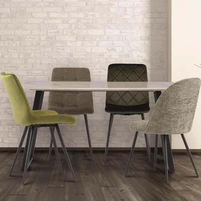 Dunelm Massimo 4 Seater Rectangular Dining Table, White Sintered Stone White/Black