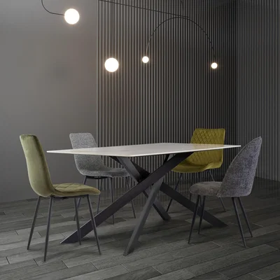 Dunelm Camilla 6 Seater Dining Table, Sintered Stone White/Black