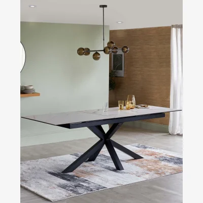 Danetti Riley White Marbled Ceramic Extending 8 to 10 Seater Dining Table