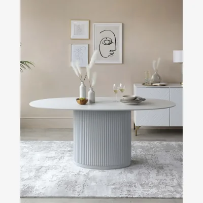 Danetti Austin White Marbled Ceramic Fluted 6 Seater Dining Table