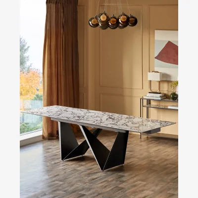 Danetti Calenzano white calacatta ceramic extending 8 to 10 seater dining table
