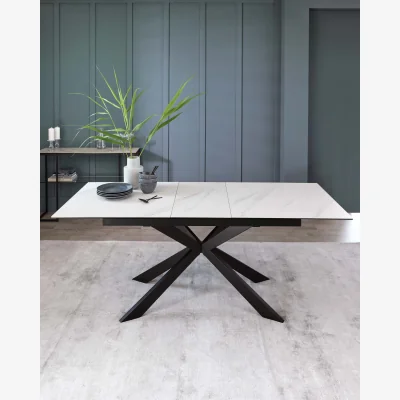 Danetti Hayden White Marbled Ceramic Extending 6 To 8 Seater Dining Table