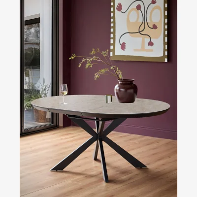 Danetti Hayden natural travertine ceramic 4-6 extending round dining table
