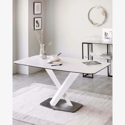 Danetti Carter White Marbled Ceramic Pedestal 6 Seater Table
