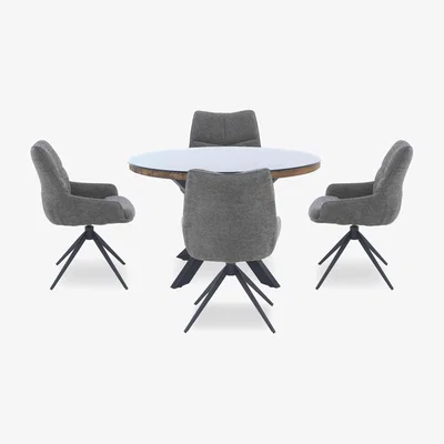 Furniture Village Kiara Round Dining Table with 4 Swivel Fabric Chairs