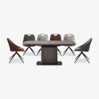 Furniture Village Jai Large Extending Dining table with 2 Dark Grey, 2 Rust and 2 Silver Swivel Chairs