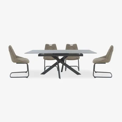 Furniture Village Warrior Grey Extending Dining Table with 4 Cantilever Chairs - Grey