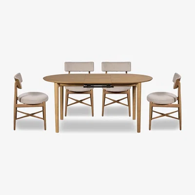Furniture Village G Plan - Winchester Oval Extending Dining Table with 4 Chairs - Grey