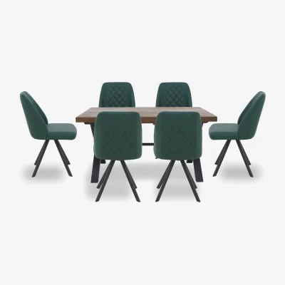 Furniture Village Jupiter Dining Table with X Shaped Legs and 6 Swivel Chairs - 150-cm - Green