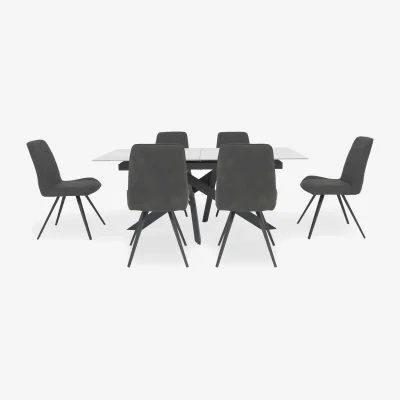 Furniture Village Warrior Crystal White Extending Dining Table with 6 Standard Chairs - White