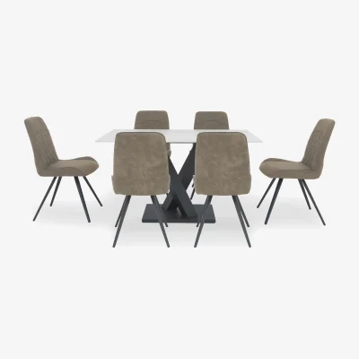 Furniture Village Warrior Crystal White Compact Fixed Dining Table with 6 Standard Chairs - White