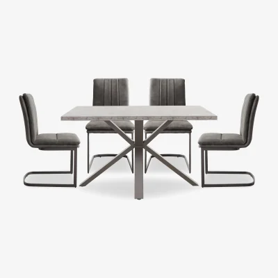 Furniture Village Moon Compact Dining Table with Star Base and 4 Fabric Cantilever Chairs