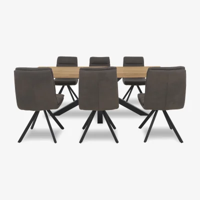 Furniture Village Bodahl - Njord Raw Edge Dining Table with Metal Star Base and 6 Anthracite Fabric Swivel Chairs - 240-cm